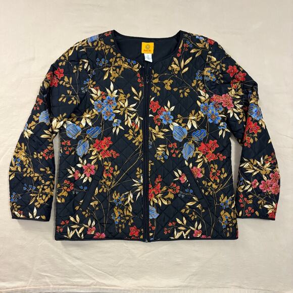 Ruby Rd. Women's Quilted Black Floral Bomber Jacket Size 12 - Picture 1 of 7